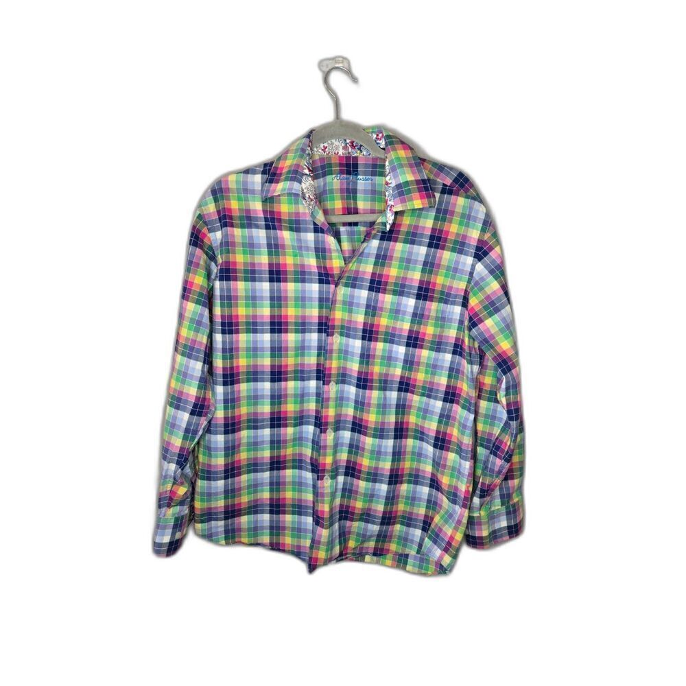 Alan Flusser Men's Plaid Cotton Long Sleeve Button Down Shirt Size Medium